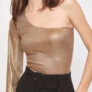 Dynamite One Shoulder Rib Bell Sleeve Top - Small